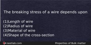 The Breaking Stress Of A Wire Depends Upon Physics Question
