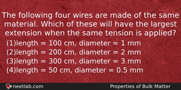 The Following Four Wires Are Made Of The Same Material Physics Question 