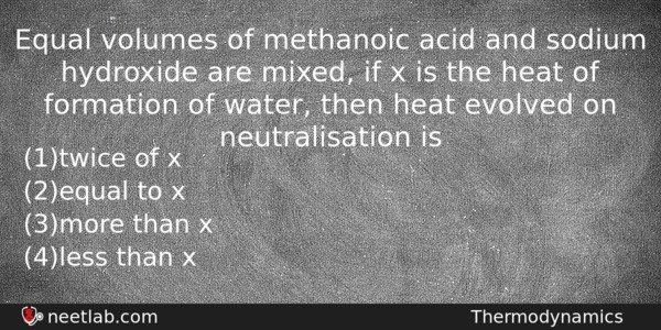 Equal Volumes Of Methanoic Acid And Sodium Hydroxide Are Mixed Chemistry Question 