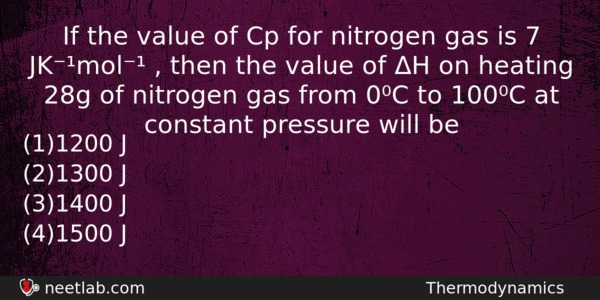 If The Value Of Cp For Nitrogen Gas Is 7 Chemistry Question 