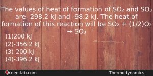 The Values Of Heat Of Formation Of So And So Chemistry Question