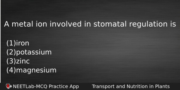 A Metal Ion Involved In Stomatal Regulation Is Biology Question 