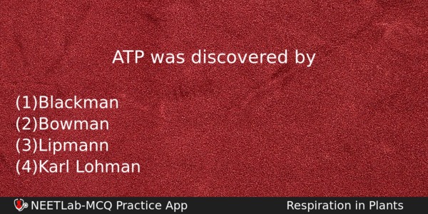 Atp Was Discovered By Biology Question 