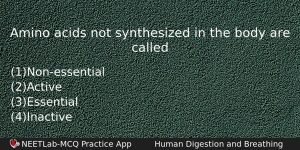 Amino Acids Not Synthesized In The Body Are Called Biology Question