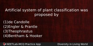 Artificial System Of Plant Classification Was Proposed By Biology Question