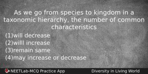 As We Go From Species To Kingdom In A Taxonomic Biology Question