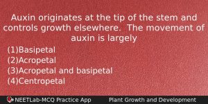 Auxin Originates At The Tip Of The Stem And Controls Biology Question