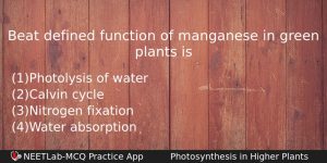 Beat Defined Function Of Manganese In Green Plants Is Biology Question