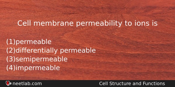 Cell Membrane Permeability To Ions Is Biology Question 