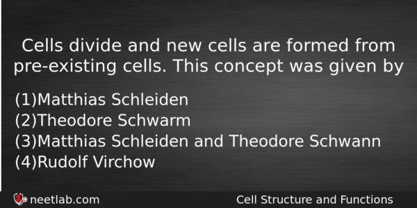 Cells Divide And New Cells Are Formed From Preexisting Cells Biology Question 