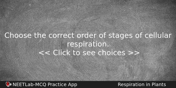 Choose The Correct Order Of Stages Of Cellular Respiration Biology Question 