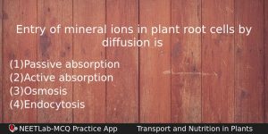Entry Of Mineral Ions In Plant Root Cells By Diffusion Biology Question