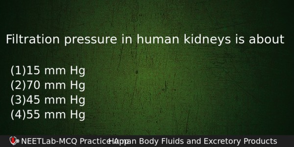 Filtration Pressure In Human Kidneys Is About Biology Question 