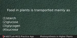Food In Plants Is Transported Mainly As Biology Question