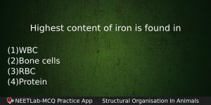 Highest Content Of Iron Is Found In Biology Question
