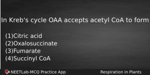 In Krebs Cycle Oaa Accepts Acetyl Coa To Form Biology Question