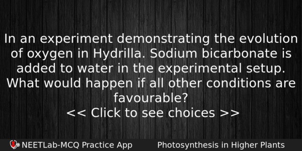 In An Experiment Demonstrating The Evolution Of Oxygen In Hydrilla Biology Question 