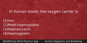 In Human Blood The Oxygen Carrier Is Biology Question