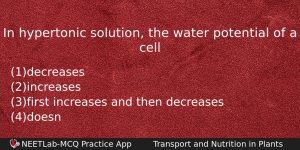In Hypertonic Solution The Water Potential Of A Cell Biology Question