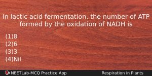 In Lactic Acid Fermentation The Number Of Atp Formed By Biology Question