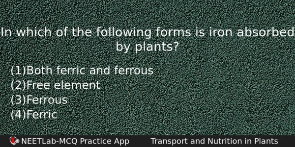 In Which Of The Following Forms Is Iron Absorbed By Biology Question 