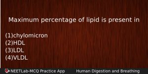 Maximum Percentage Of Lipid Is Present In Biology Question