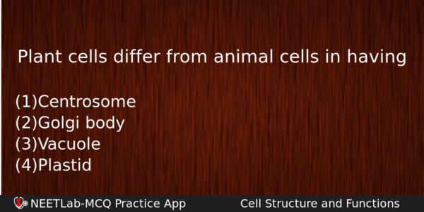 Plant Cells Differ From Animal Cells In Having Biology Question 