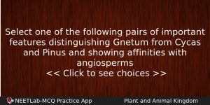 Select One Of The Following Pairs Of Important Features Distinguishing Biology Question