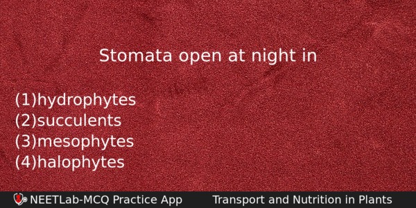 Stomata Open At Night In Biology Question 