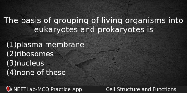 The Basis Of Grouping Of Living Organisms Into Eukaryotes And Biology Question 