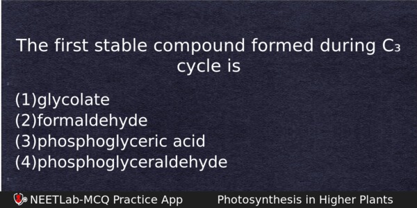 The First Stable Compound Formed During C Cycle Is Biology Question 