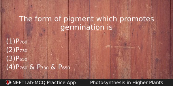 The Form Of Pigment Which Promotes Germination Is Biology Question 