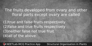 The Fruits Developed From Ovary And Other Floral Parts Except Biology Question