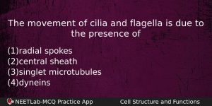 The Movement Of Cilia And Flagella Is Due To The Biology Question