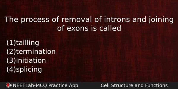 The Process Of Removal Of Introns And Joining Of Exons Biology Question 