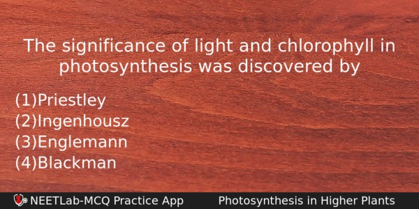 The Significance Of Light And Chlorophyll In Photosynthesis Was Discovered Biology Question 