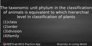 The Taxonomic Unit Phylum In The Classification Of Animals Is Biology Question