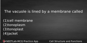The Vacuole Is Lined By A Membrane Called Biology Question