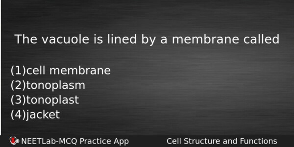 The Vacuole Is Lined By A Membrane Called Biology Question 