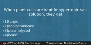 When Plant Cells Are Kept In Hypertonic Salt Solution They Biology Question