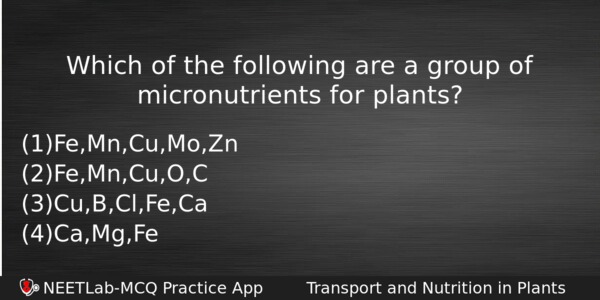 Which Of The Following Are A Group Of Micronutrients For Biology Question 