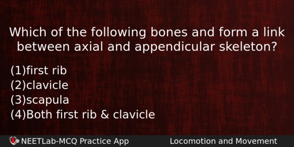 Which Of The Following Bones And Form A Link Between Biology Question 