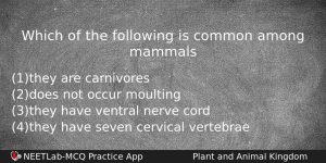 Which Of The Following Is Common Among Mammals Biology Question