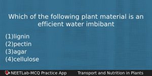 Which Of The Following Plant Material Is An Efficient Water Biology Question