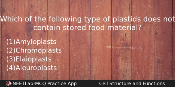 Which Of The Following Type Of Plastids Does Not Contain Biology Question 