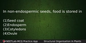 In Nonendospermic Seeds Food Is Stored In Biology Question